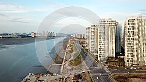 Aerial view Sunset of the industrial park. incheon Seoul,Korea