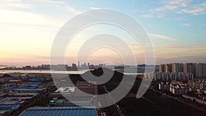 Aerial view Sunset of the industrial park. incheon Seoul,Korea