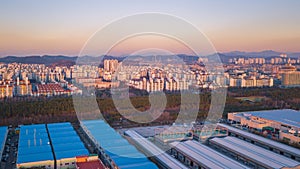 Aerial view Sunset of the industrial park. incheon Seoul,Korea.