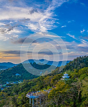 aerial view during sunset at Khao Rang the landmark viewpoint of Phuket