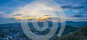 aerial view during sunset at Khao Rang the landmark viewpoint of Phuket