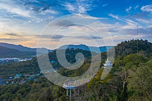 aerial view during sunset at Khao Rang the landmark viewpoint of Phuket