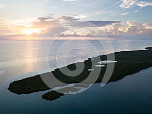 Aerial View of Sunset and Mangrove Islands in Caribbean