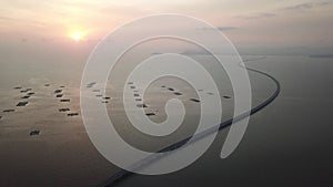 Aerial view sunset over Penang Second Bridge