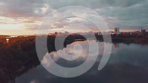 Aerial view of sunset over siberian river