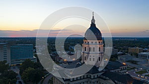 Aerial View at Sunset over the State Capital Building in Topeka Kansas USA