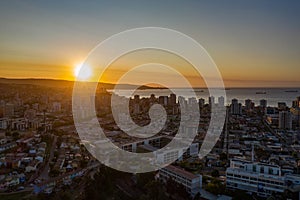 Aerial view of sunset over Vina del Mar, Chile