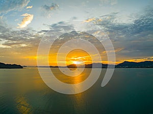 Aerial view sunset sky, Beautiful Light Sunset or sunrise over sea,Colorful dramatic majestic scenery sunset Sky, Amazing clouds