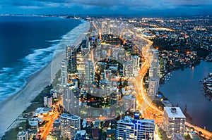 Aerial view of Surfers Paradise in Gold Coast, Australia