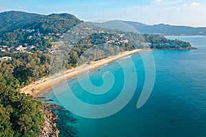 Aerial view of Surin beach in Phuket province in Thailand