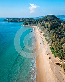 Aerial view of Surin beach in Phuket province in Thailand