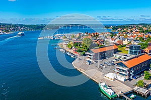 Aerial view of Svendborgsundbroen bridge in Denmark