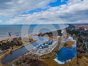 Aerial view of Sventoji resort on the coastline of Baltic sea in Lithuania
