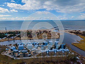 Aerial view of Sventoji resort on the coastline of Baltic sea in Lithuania