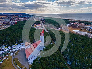 Aerial view of Sventoji resort on the coastline of Baltic sea in Lithuania photo