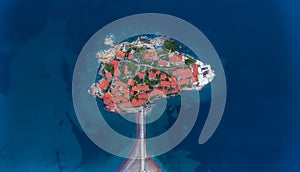 Aerial view of sveti stefan island Budva