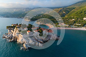 Aerial view of Sveti Stefan island in Budva