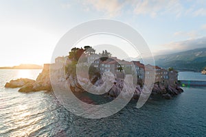 Aerial view of Sveti Stefan island in Budva