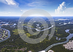 Aerial view of swamps in New Smyrna Florida