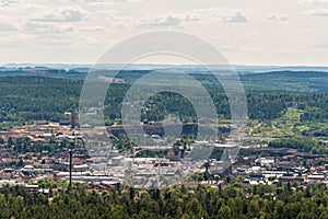 Aerial view of the Swedish mining town Falun, from the top of the ski jumping tower
