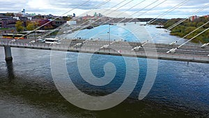 Aerial View of Swietokrzyski Bridge over the Vistula river in Warsaw, Poland