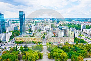 Aerial view of the swietokrzyski park and center of Warsaw from the palace of culture and science....IMAGE