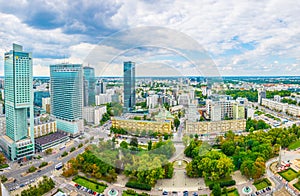 Aerial view of the swietokrzyski park and center of Warsaw from the palace of culture and science....IMAGE