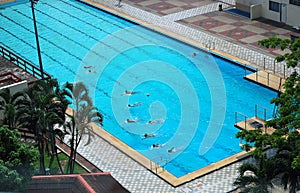 Aerial view of a swimming pool