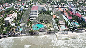 Aerial view of Swimming pool and the beach in the resort