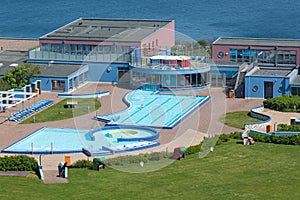 Aerial view swimming pool German island Helgoland in Northsea