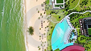 Aerial view of Swimming pool in the resort at Phu Quoc, Vietnam.