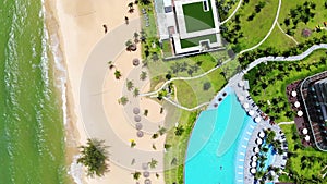 Aerial view of Swimming pool in the resort at Phu Quoc, Vietnam.