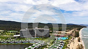 Aerial view of Swimming pool in the resort at Phu Quoc, Vietnam.