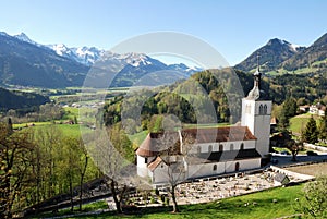 Aerial view of a swiss country village.