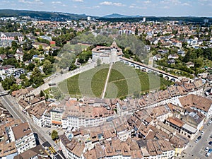 Aerial view of the Swiss old town Schaffhausen,