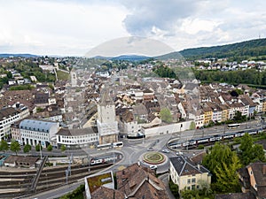 Aerial view of the swiss old town of Schaffhausen