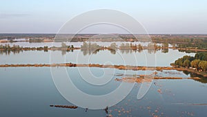 Aerial view of the system of fisheries lakes and sand pits filled with water