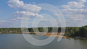 Aerial view of the system of fisheries lakes and sand pits filled with water