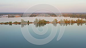 Aerial view of the system of fisheries lakes and sand pits filled with water