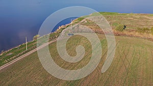 Aerial view of the system of fisheries lakes and sand pits filled with water