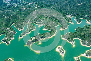 Aerial view of Tai Lam Chung Reservoir, Hong Kong, summer, daytime