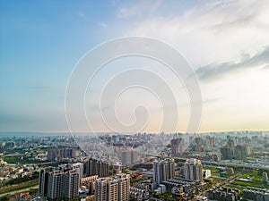 Aerial view of Taichung city Beitun District skyline horizon in sunset time