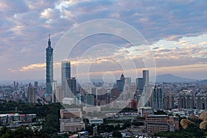 Aerial view of the Taipei 101 and cityscape from Xiangshan