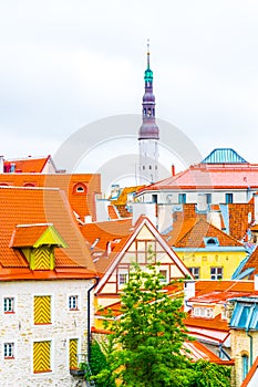 Aerial view of Tallin from ramparts of the medieval fortification surrounding the old town, Estonia....IMAGE
