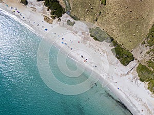 Aerial view of Tamarone beach, Plage de Tamarone, Cap Corse peninsula, Macinaggio, Corsica, France photo