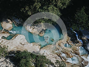 Aerial view at tanggedu waterfall indonesia