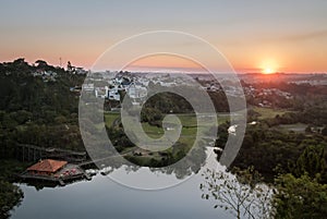 Aerial view of Tangua Park and Curitiba City at sunset - Curitiba, Parana, Brazil