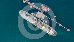 Aerial view tanker park offshore at oil terminal commercial port for transfer crude oil to oil refinery, Global business logistic