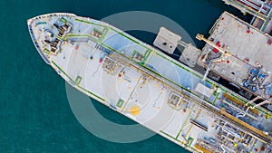 Aerial view tanker park offshore at oil terminal commercial port for transfer crude oil to oil refinery, Global business logistic