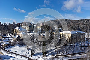 Aerial view of Tanvald on sunny winter day